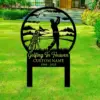style-11.-Golfing-in-Heaven-1 Black metal lawn memorial sign showing a golfer mid-swing beside a golf bag with text 'Golfing In Heaven' and placeholder 'CUSTOM NAME 1990 - 2025' on a green yard