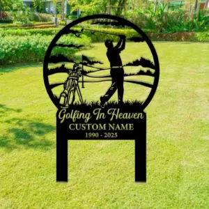 Personalized Golfing in Heaven Memorial Garden Stake