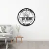 Black round metal wall sign reading “Mary & James” at top, illustration of linked hands, “30 Year Together” and “Est 1994,” hung on a white living room wall above sofa