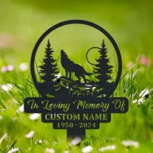 Personalized Wolf Memorial Garden Stake