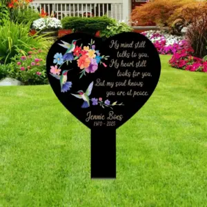 Personalized Heart Hummingbirds Memorial Garden Stake