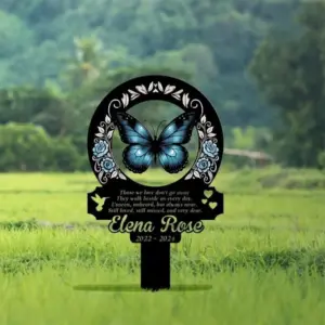 Personalized Blue Butterfly Memorial Garden Stake