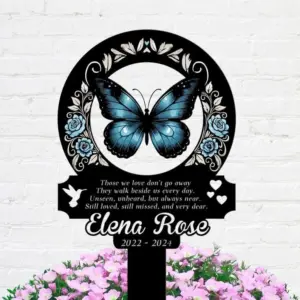 Personalized Blue Butterfly Memorial Garden Stake