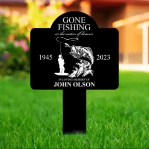 Custom Bass Fisherman Memorial Garden Stake — Personalized Name & Dates Tribute