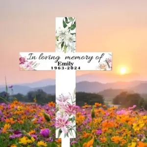 Personalized Lily Cross Memorial Sign