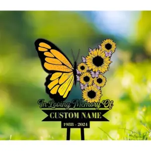 Personalized Sunflower Butterfly Memorial Garden Stake