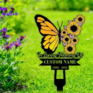 Personalized Sunflower Butterfly Memorial Garden Stake