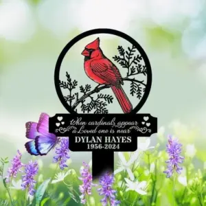 Personalized Cardinal Cross Memorial Garden Stake