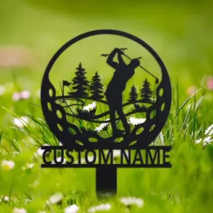 Personalized Male Golfer Memorial Garden Stake