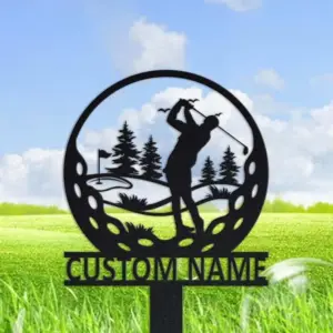 Personalized Male Golfer Memorial Garden Stake