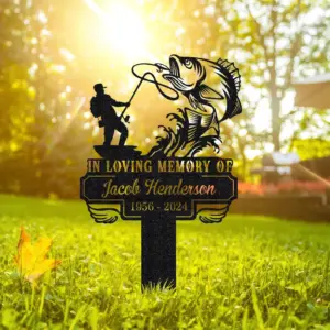 custom angler memorial garden stake — personalized fisherman tribute sign with name & dates custom angler memorial garden stake — personalized fisherman tribute sign with name & dates