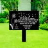 style-40.-Dandelion-Heaven-1 Black memorial yard sign with white dandelion and butterflies design reading a condolence poem and "In loving memory of William James 1970-2025," staked on green lawn