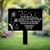 style-40.-Dandelion-Heaven-3 Black memorial yard sign with white dandelion and butterflies design reading a sentimental tribute and "In loving memory William James 1970 - 2025" planted on a grassy garden lawn