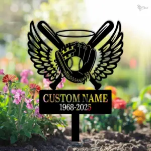 Personalized Baseball Angel Wings Memorial Sign