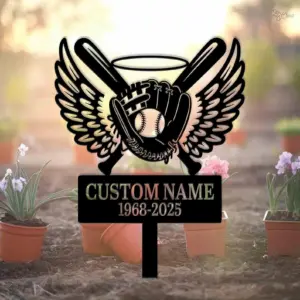 Personalized Baseball Angel Wings Memorial Sign