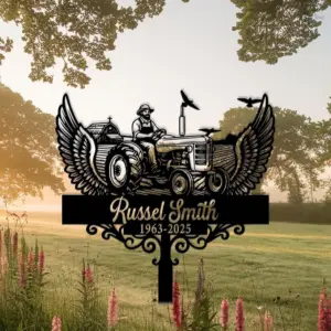 Personalized Winged Tractor Memorial Sign