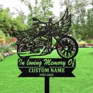 Winged Motorcycle Memorial Stake — Personalized Rider Name & Dates Outdoor Tribute