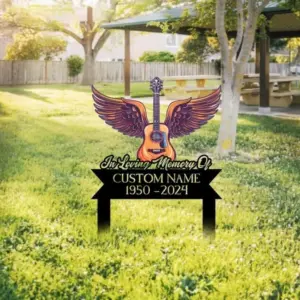 Personalized Winged Guitar Memorial Sign Personalized Winged Guitar Memorial Sign