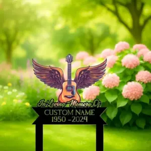 Winged Guitar Memorial Sign