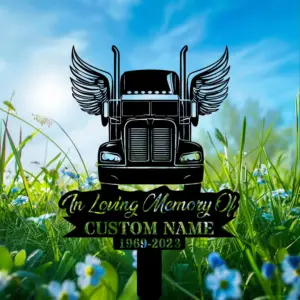 Custom Semi Truck Tribute Sign — Personalized Truck Driver Memorial Plaque with Name & Dates
