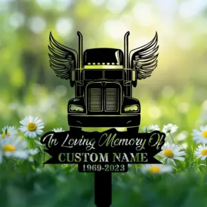 Custom Semi Truck Tribute Sign — Personalized Truck Driver Memorial Plaque with Name & Dates