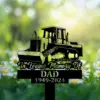 301 Black memorial sign with a bulldozer silhouette reading "In Loving Memory Of", daisies and green bokeh background, dates 1949-2024 and word DAD