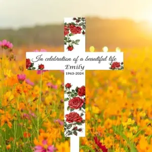 Personalized Rose Cross Memorial Sign