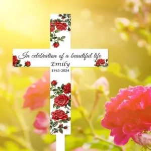 Personalized Rose Cross Memorial Sign