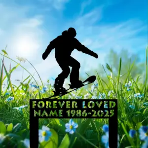 Custom Snowboarding Tribute Metal Sign — Personalized Name & Dates Memorial Plaque