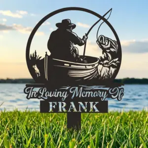Custom Angler Tribute Metal Sign — Personalized Fisherman Memorial Plaque with Name
