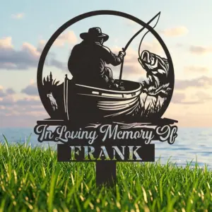 Custom Angler Tribute Metal Sign — Personalized Fisherman Memorial Plaque with Name