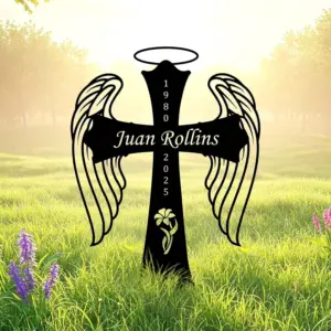 Personalized Winged Cross Memorial Sign