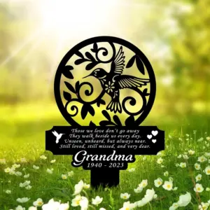 Custom Hummingbird & Floral Remembrance Plaque — Personalized Name & Dates Metal Memorial Sign