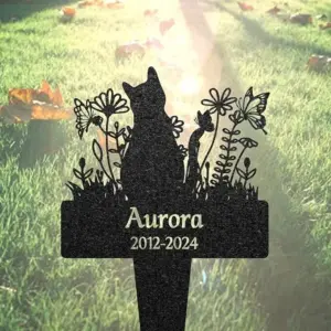 Custom Floral Cat Memorial Garden Stake