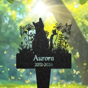 Custom Floral Cat Memorial Garden Stake