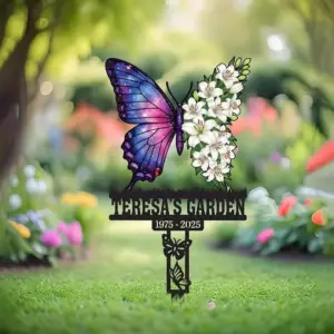 Personalized Butterfly Lily Memorial Sign