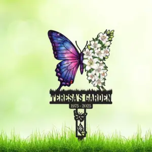 Personalized Butterfly Lily Memorial Sign