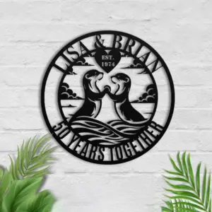 Personalized Otter Couple Metal Sign